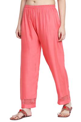 Peach plain rayon palazzo-pants 2