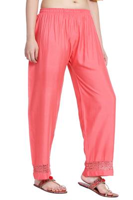 Peach plain rayon palazzo-pants 3
