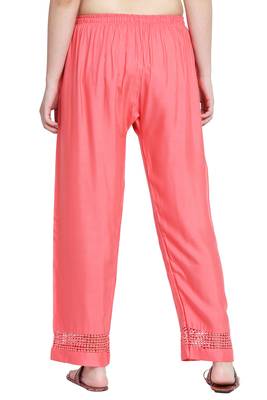 Peach plain rayon palazzo-pants 4