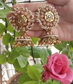 Ethnic Indian Bollywood Anitque Kundan Peech Jhumki Earrings Set