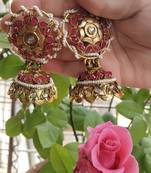 Ethnic Indian Bollywood Anitque Kundan Ruby Jhumki Earrings Set