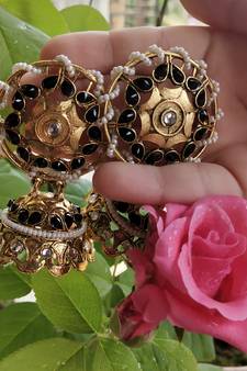 Ethnic Indian Bollywood Anitque Kundan Black Jhumki Earrings Set