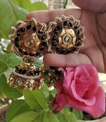Ethnic Indian Bollywood Anitque Kundan Black Jhumki Earrings Set