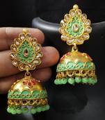 Mint Green Red Meenakari Golden Jhumki Earrings Set
