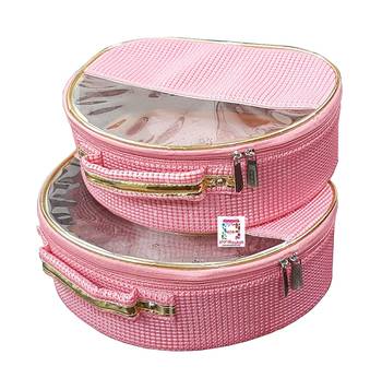  ATORAKUSHON    FABRIC MULTIPURPOSE 32x25x10.5cm MAKEUP POUCHES JEWELLERY NECKLACE COSMETIC ORGANIZER SET OF 2 pink 1