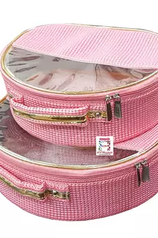  ATORAKUSHON    FABRIC MULTIPURPOSE 32x25x10.5cm MAKEUP POUCHES JEWELLERY NECKLACE COSMETIC ORGANIZER SET OF 2 pink