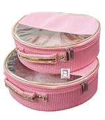  ATORAKUSHON    FABRIC MULTIPURPOSE 32x25x10.5cm MAKEUP POUCHES JEWELLERY NECKLACE COSMETIC ORGANIZER SET OF 2 pink