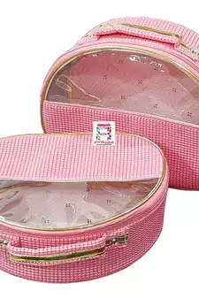  ATORAKUSHON    FABRIC MULTIPURPOSE 32x25x10.5cm MAKEUP POUCHES JEWELLERY NECKLACE COSMETIC ORGANIZER SET OF 2 pink