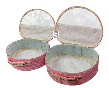  ATORAKUSHON    FABRIC MULTIPURPOSE 32x25x10.5cm MAKEUP POUCHES JEWELLERY NECKLACE COSMETIC ORGANIZER SET OF 2 pink 3
