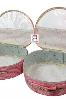  ATORAKUSHON    FABRIC MULTIPURPOSE 32x25x10.5cm MAKEUP POUCHES JEWELLERY NECKLACE COSMETIC ORGANIZER SET OF 2 pink