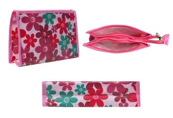 atorakushon   Pink Fabric Multipurpose Make Up Pouch Jewellery Cosmetic Organizer Necklace Pouches For Women Set of 3 3