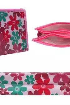 atorakushon   Pink Fabric Multipurpose Make Up Pouch Jewellery Cosmetic Organizer Necklace Pouches For Women Set of 3
