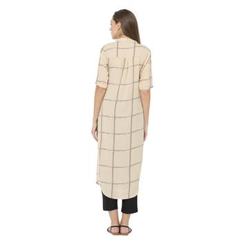 Beige printed polyester long-kurtis 4