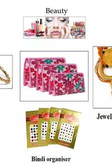 atorakushon   Pink Fabric Multipurpose Make Up Pouch Jewellery Cosmetic Organizer Necklace Pouches For Women Set of 3