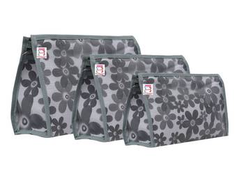 atorakushon   Gray Fabric Multipurpose Make Up Pouch Jewellery Cosmetic Organizer Necklace Pouches For Women Set of 3 1