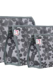 atorakushon   Gray Fabric Multipurpose Make Up Pouch Jewellery Cosmetic Organizer Necklace Pouches For Women Set of 3