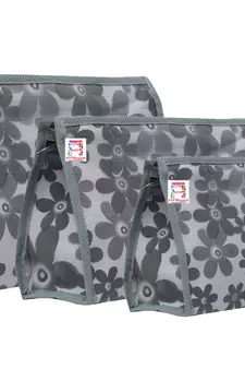 atorakushon   Gray Fabric Multipurpose Make Up Pouch Jewellery Cosmetic Organizer Necklace Pouches For Women Set of 3
