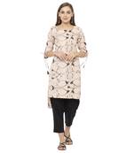 Beige printed polyester ethnic-kurtis