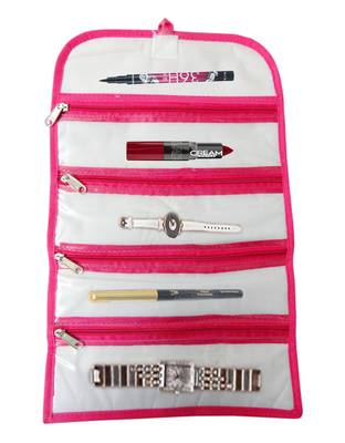 Atorakushon   Fabric Cosmetic Makeup Pouch Payal Chain Wrist Watch Jewelry Organizer Pack of 1 (pink) 1