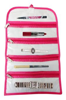 Atorakushon   Fabric Cosmetic Makeup Pouch Payal Chain Wrist Watch Jewelry Organizer Pack of 1 (pink)