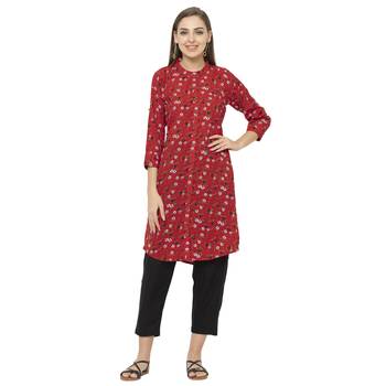Red printed polyester short-kurtis 1