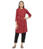 Red printed polyester short-kurtis