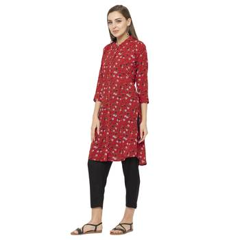 Red printed polyester short-kurtis 2