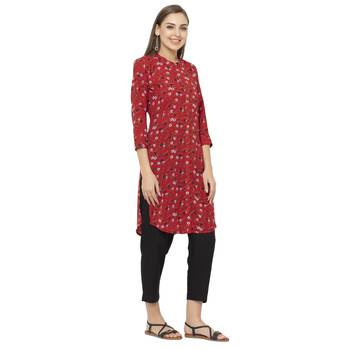 Red printed polyester short-kurtis 3