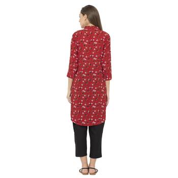 Red printed polyester short-kurtis 4