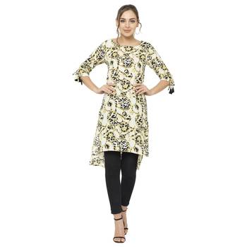 Yellow printed polyester ethnic-kurtis 1