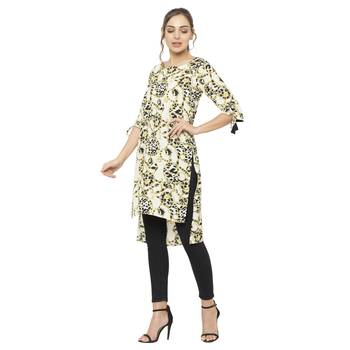 Yellow printed polyester ethnic-kurtis 2