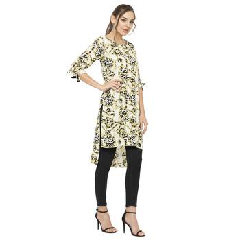 Yellow printed polyester ethnic-kurtis 3