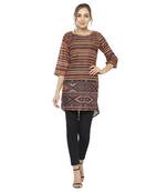 Brown printed dupion silk short-kurtis