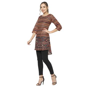 Brown printed dupion silk short-kurtis 2