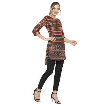 Brown printed dupion silk short-kurtis 3