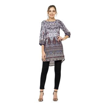 Grey printed dupion silk short-kurtis 1