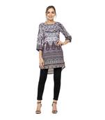 Grey printed dupion silk short-kurtis