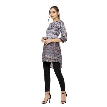 Grey printed dupion silk short-kurtis 2
