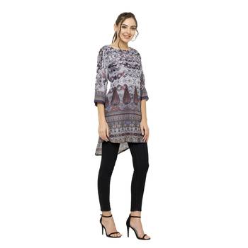 Grey printed dupion silk short-kurtis 3
