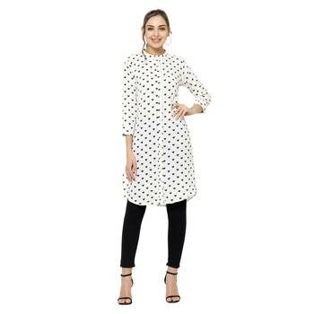 White printed polyester short-kurtis 1