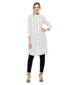 White printed polyester short-kurtis