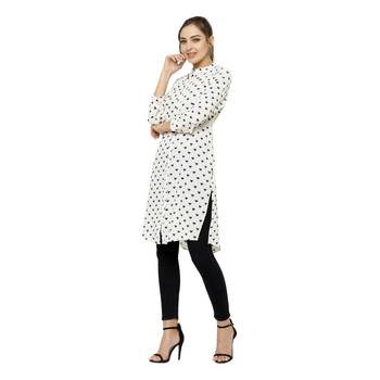 White printed polyester short-kurtis 2