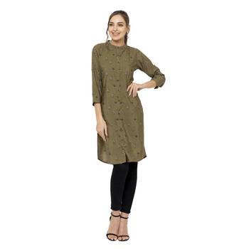 Green printed crepe short-kurtis 1