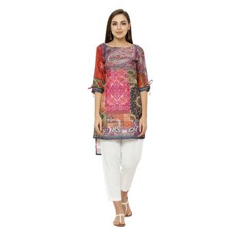 Multicolor printed dupion silk short-kurtis 1