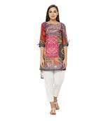 Multicolor printed dupion silk short-kurtis