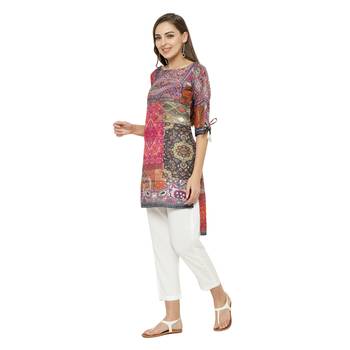 Multicolor printed dupion silk short-kurtis 2