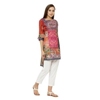 Multicolor printed dupion silk short-kurtis 3