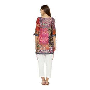 Multicolor printed dupion silk short-kurtis 4