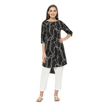 Black printed polyester short-kurtis 1