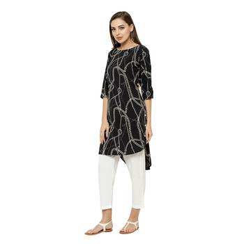 Black printed polyester short-kurtis 2